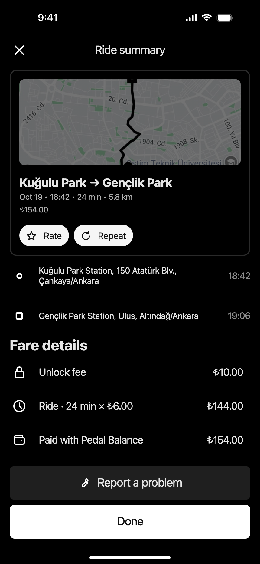 Ride summary (Dark) · iPhone 16 Plus