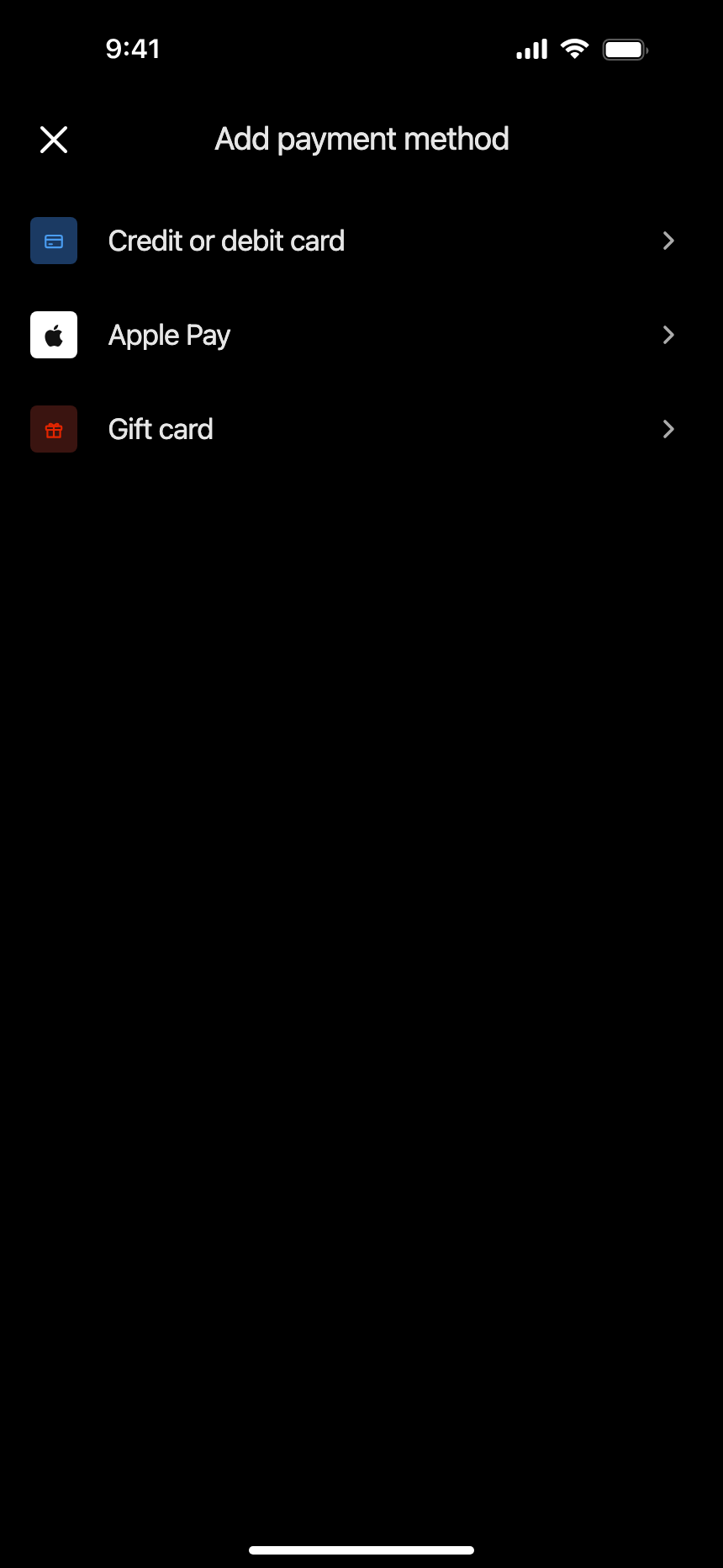 Add payment method (Dark) · iPhone 16 Plus