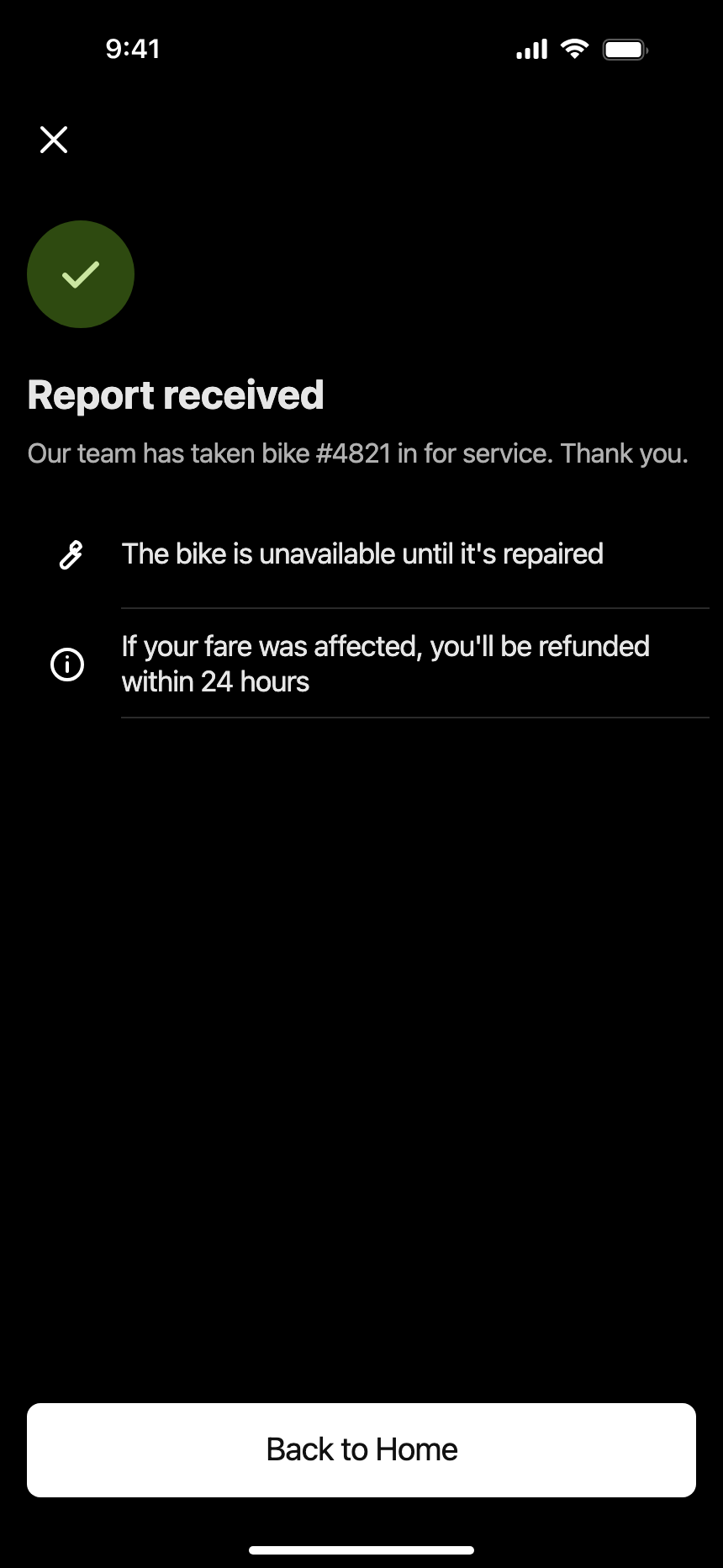 Report received (Dark) · iPhone 16 Plus