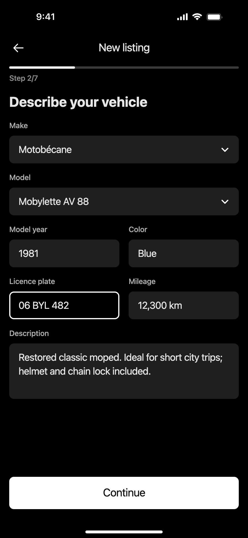 Vehicle details (Dark) · iPhone 16 Plus