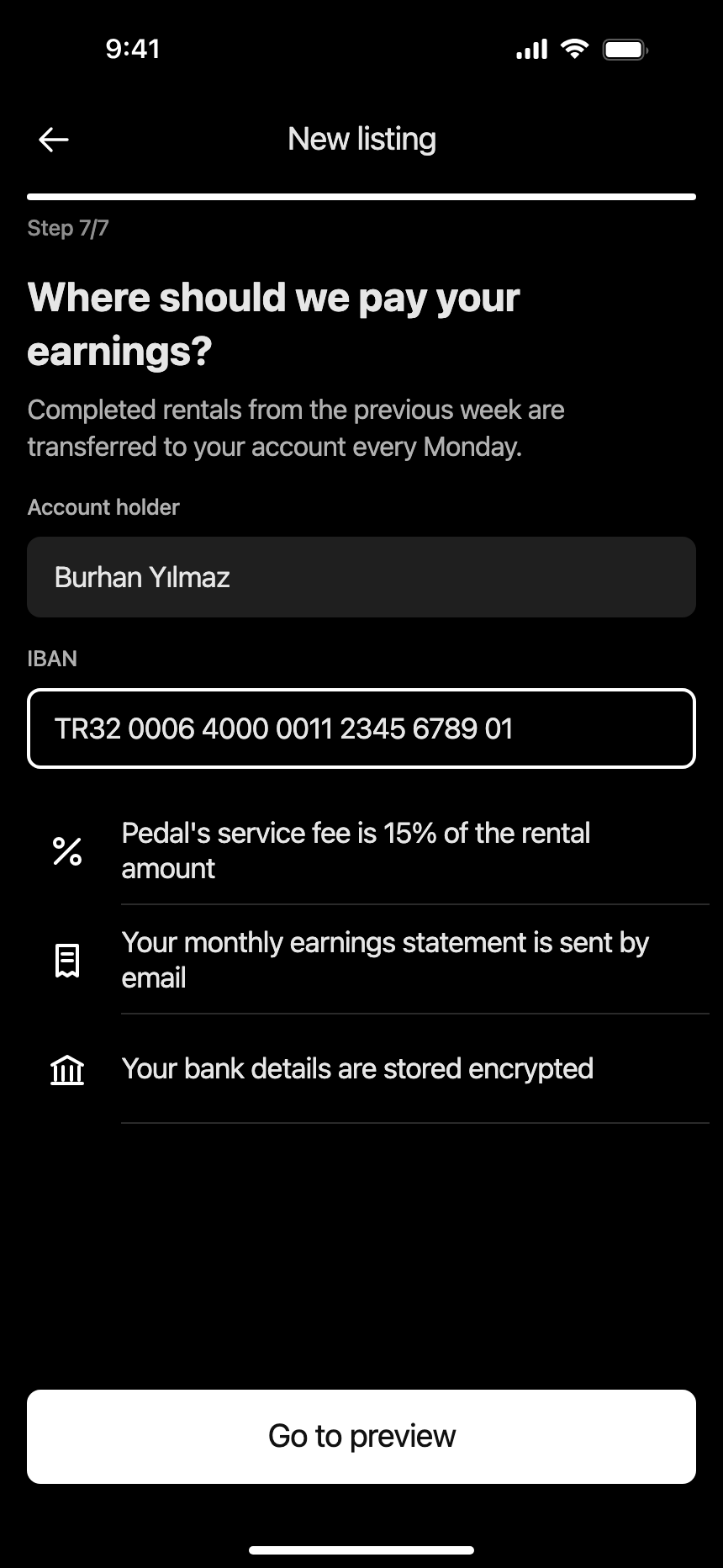 Payout details (Dark) · iPhone 16 Plus